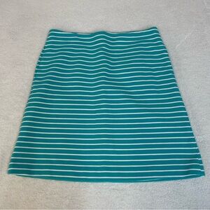 Talbots Size 10 Striped Teal Turquoise Women's Midi Skirt Stretch Pockets A-Line